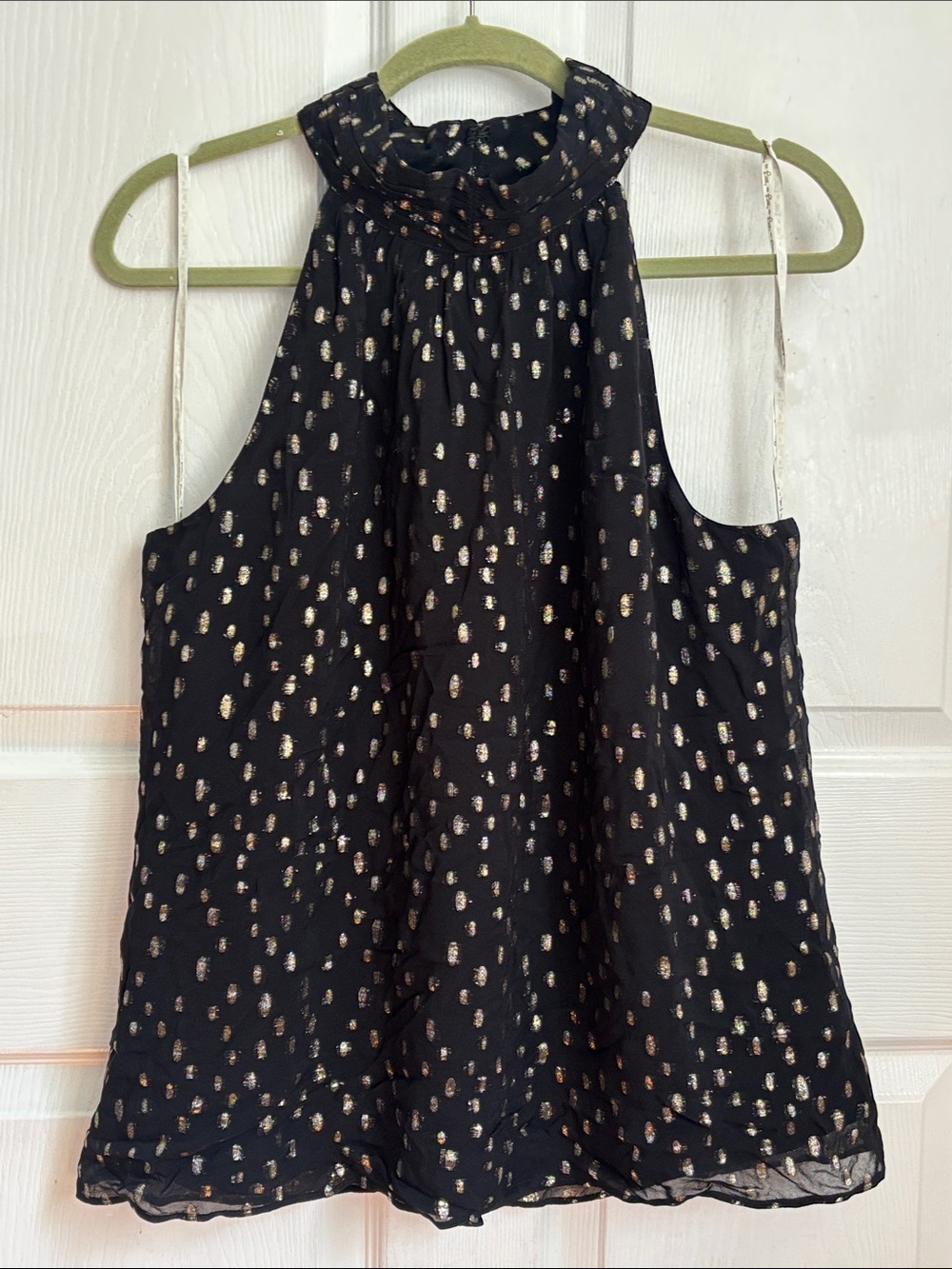 Lilly Pulitzer Black Sheer Gold Metallic Print Halter Blouse sz 16 Flowy Viscose